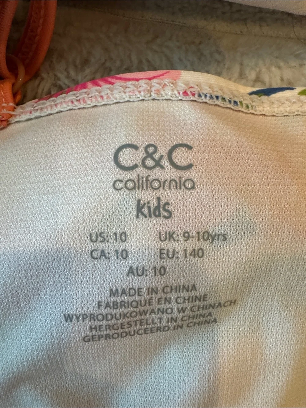 Like New - C&C California Tropical Floral 3-Piece Girls Swim Set, Size 9-10